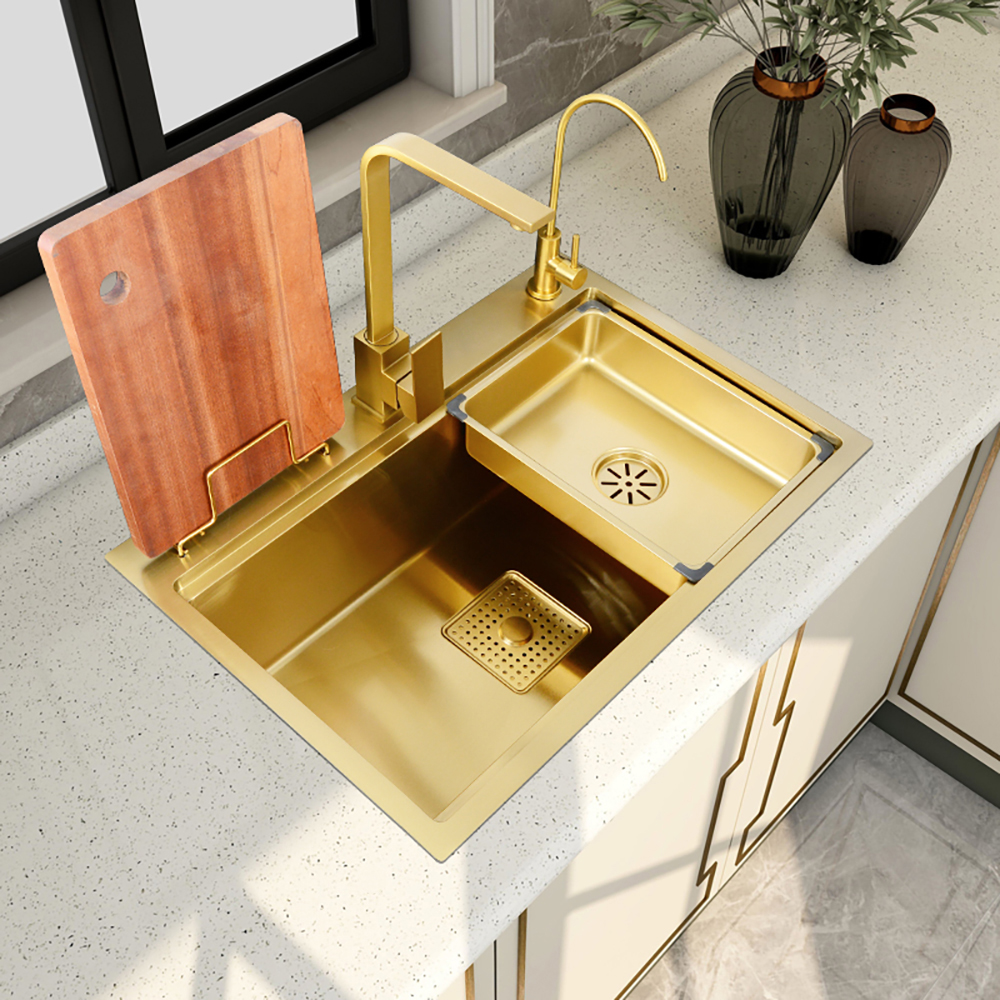 Image of 31.5" Gold Drop-in Workstation Kitchen Sink with Accessories Single Bowl Stainless Steel