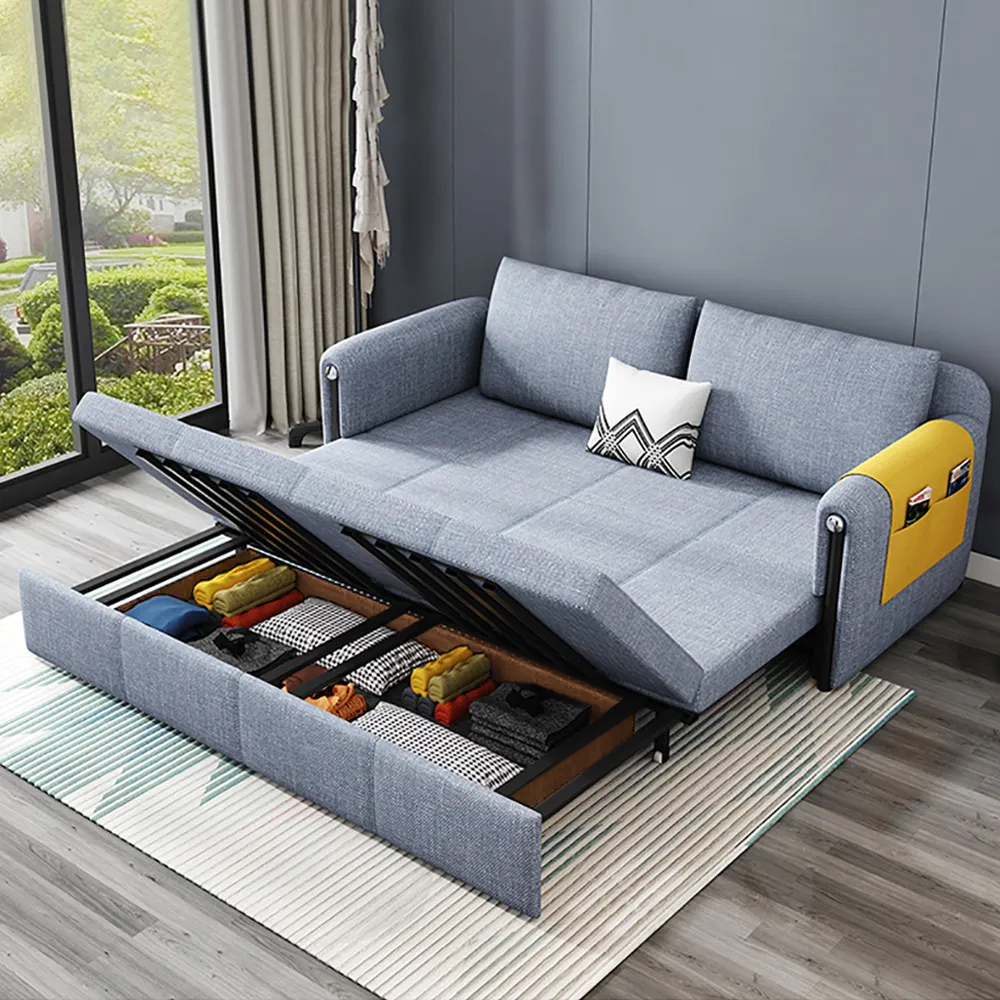 Contemporary Cotton&Linen Full Sleeper Sofa Convertible Storage Sofa Bed