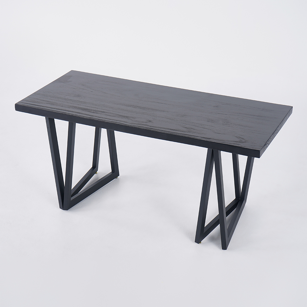 1600mm Rectangular Dining Table Black Solid Wood Table Top Square Metal