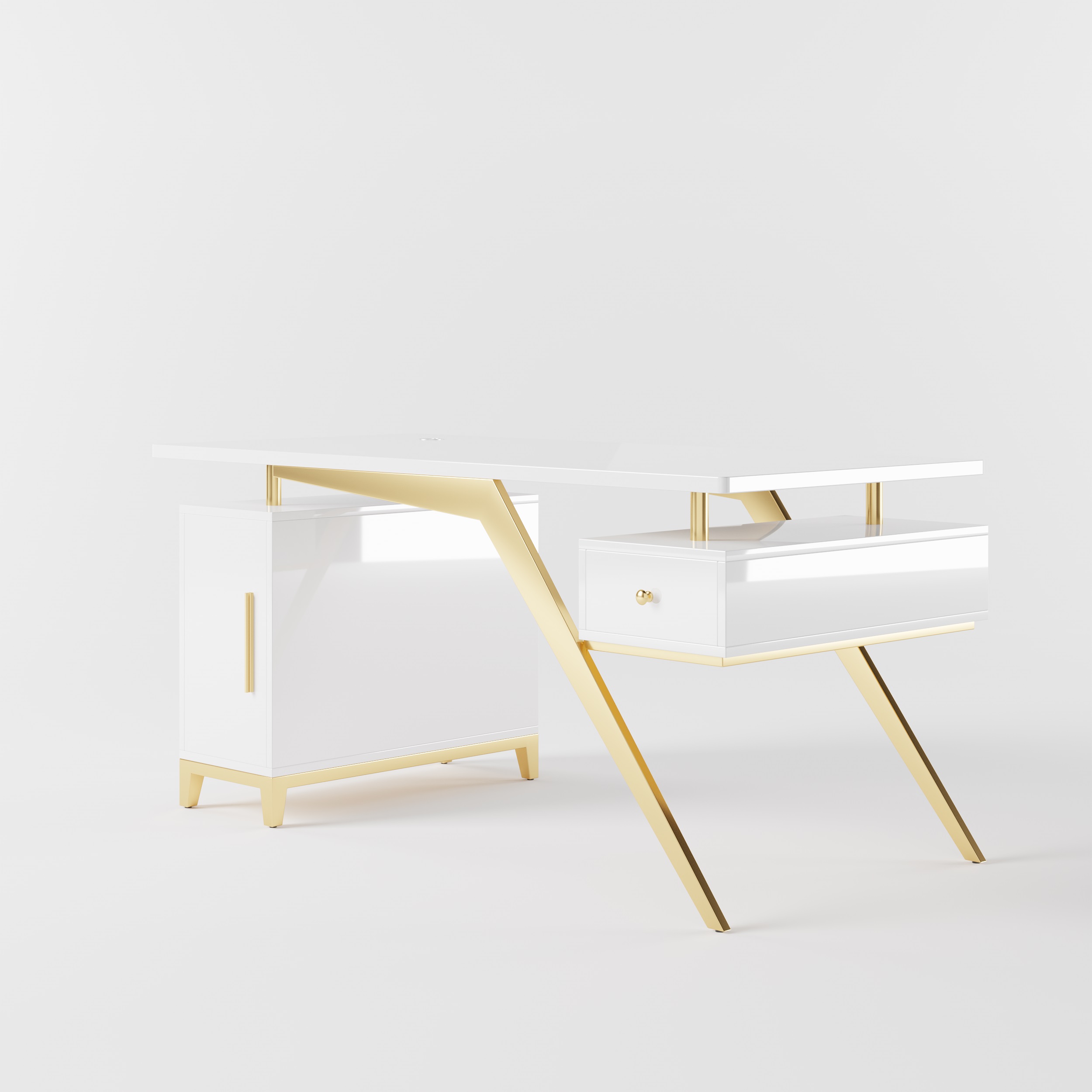 small desk white and gold