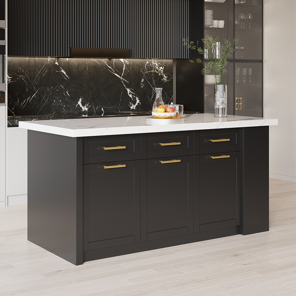 72" Large Black Kitchen Island with Storage Modern Kitchen Cabinet ...