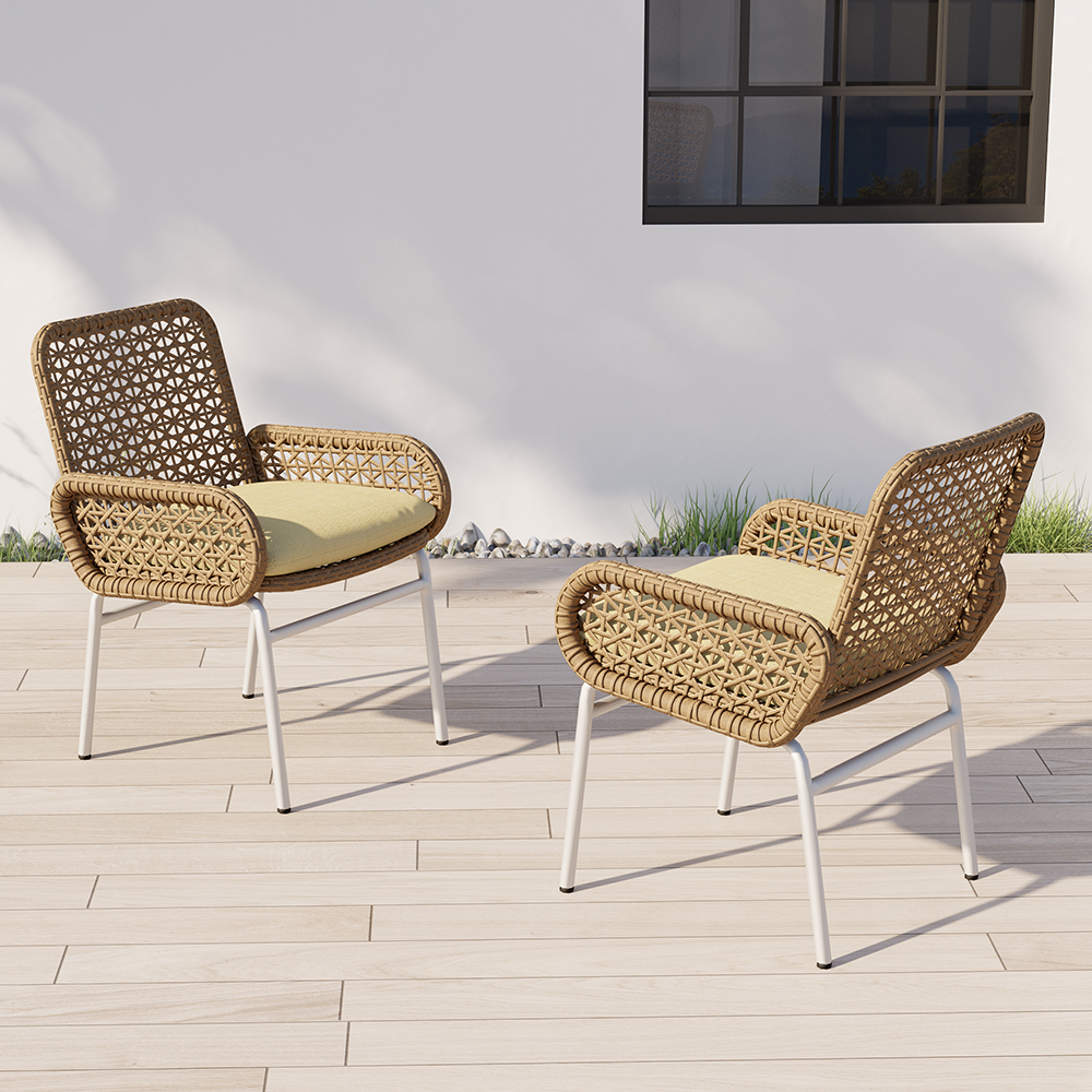 2 Pieces Farmhouse Aluminium & Rattan Outdoor Patio Dining Chair