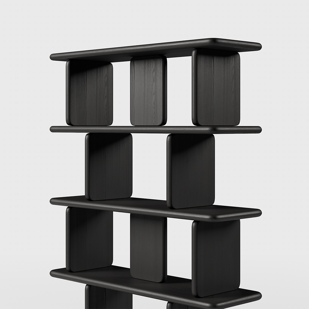 67" 5Tier Black Wooden Bookshelf Japandi Etagere Geometric Bookcase