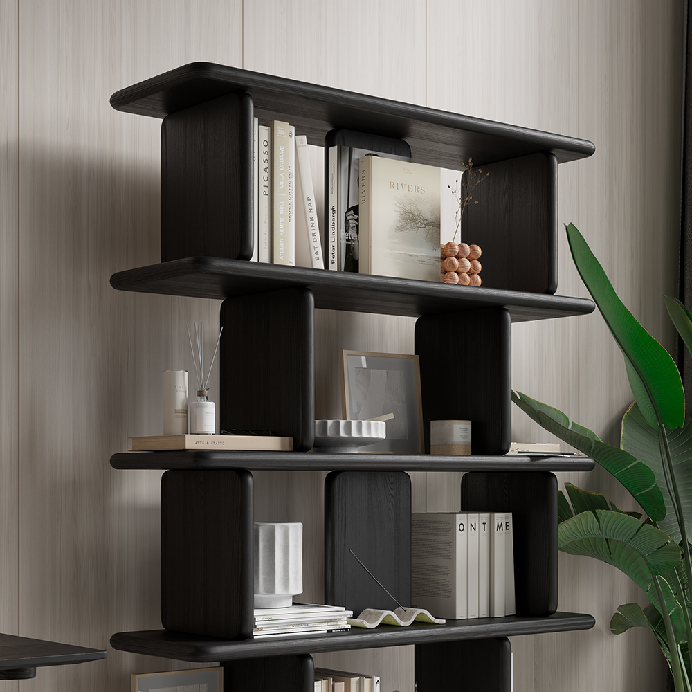67 quot 5 Tier Black Wooden Bookshelf Japandi Etagere Geometric Bookcase 67 quot 5 Tier Black Wooden Bookshelf Japandi Etagere Geometric Bookcase