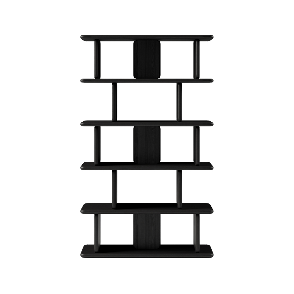 67" 5Tier Black Wooden Bookshelf Japandi Etagere Geometric Bookcase