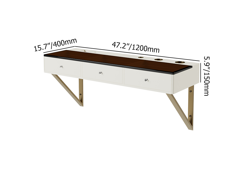 Modern Floating Makeup Vanity Tempered Glass Top Wall Mounted Beauty