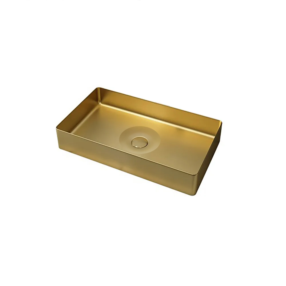 Contemporary Gold Rectangular Stainless Steel Countertop Basin Luxury