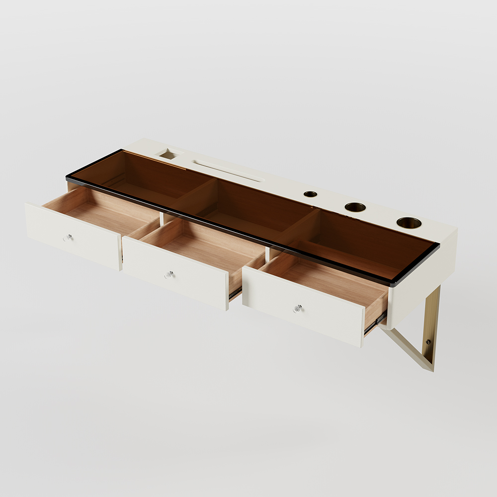 Modern Floating Makeup Vanity Tempered Glass Top Wall Mounted Beauty Station Bedroom Furniture