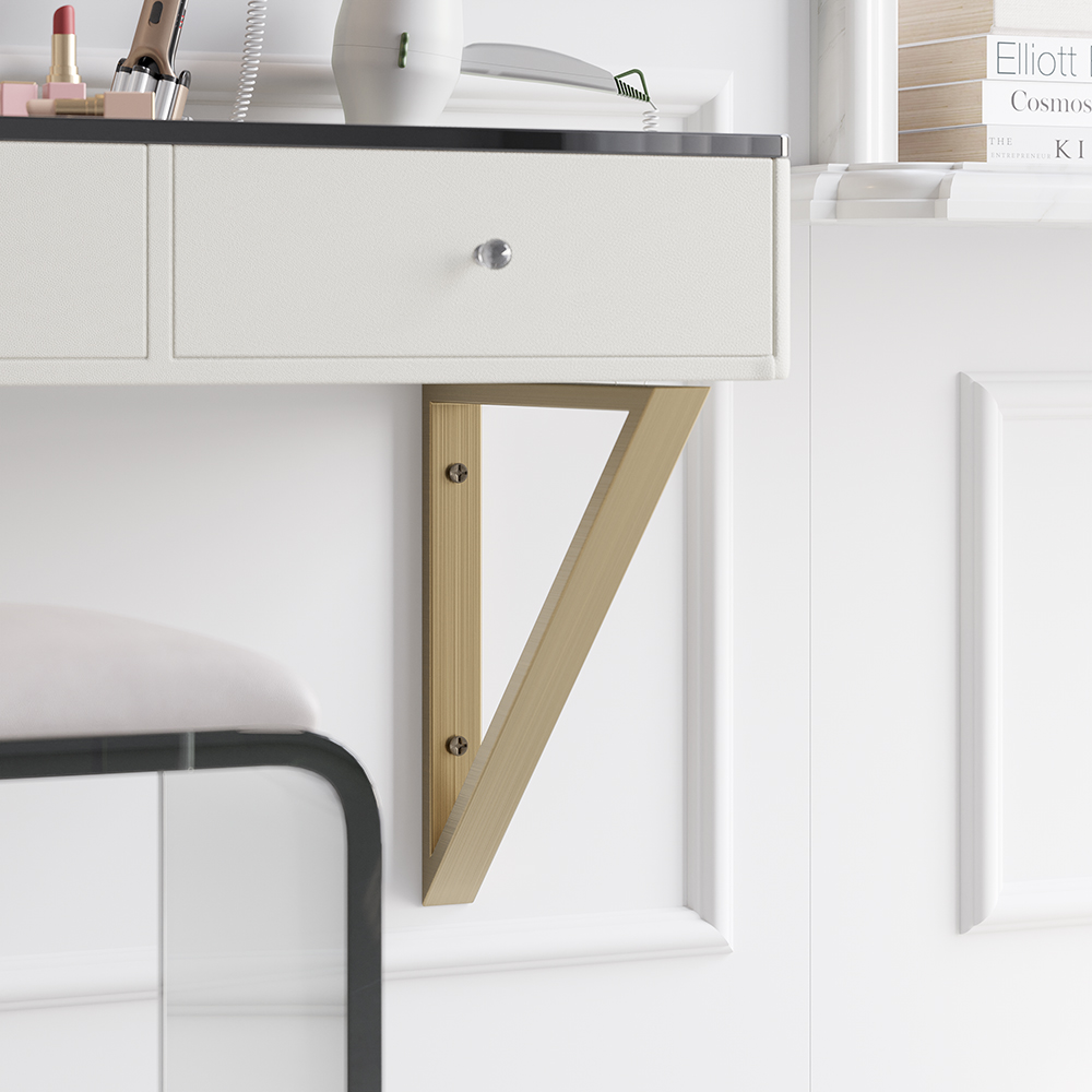 Modern Floating Makeup Vanity Tempered Glass Top Wall Mounted Beauty