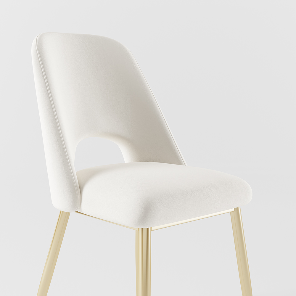 Modern White Upholstered Dining Chair Set of 2 with Hollow Back & Gold