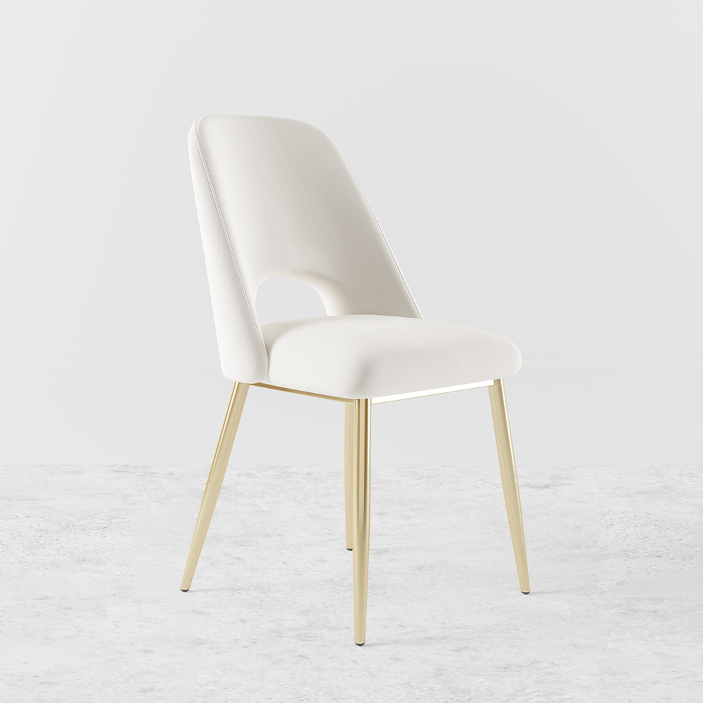 Modern White Upholstered Dining Chair Set of 2 with Hollow Back & Gold