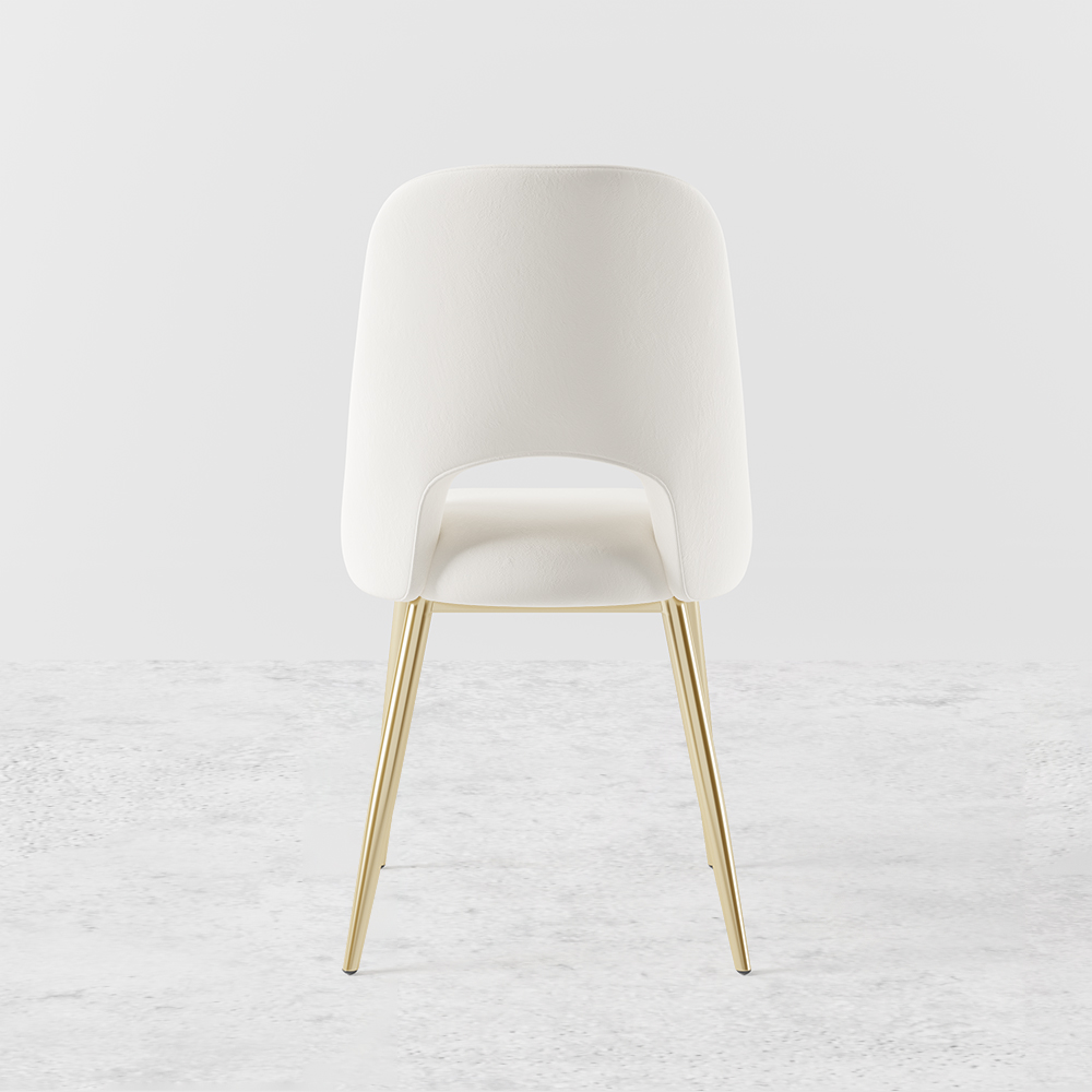 Modern White Upholstered Dining Chair Set of 2 with Hollow Back & Gold