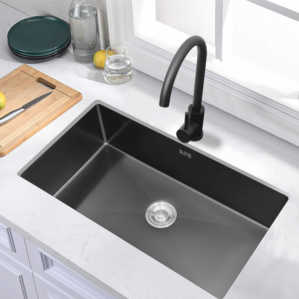 30'' Stainless Steel Kitchen Sink Rectangular Single Bowl in Black ...