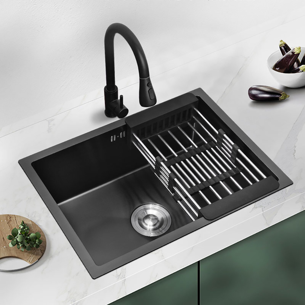 30'' Stainless Steel Kitchen Sink Rectangular Single Bowl in Black ...