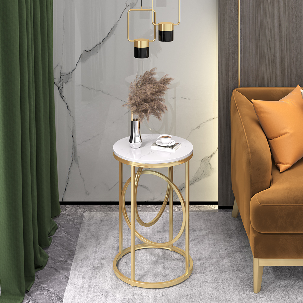 Modern White Round End Table Marble Top Side Table Metal in Gold Living Room Furniture Homary AU