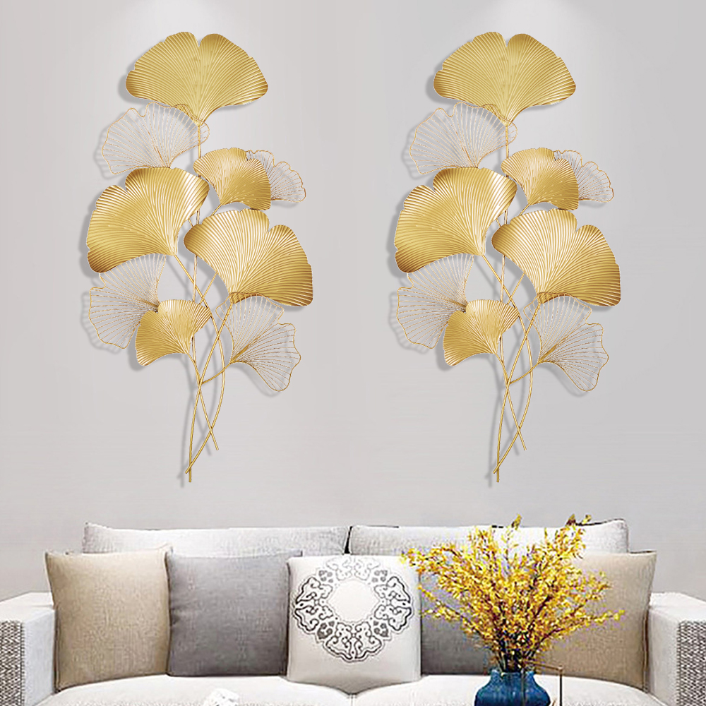 2 Pieces Modern Metal Ginkgo Leaves Wall Decor For Living Room Home ...