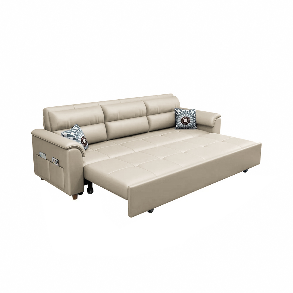 74" Beige Full Sleeper Convertible Sofa with Storage & Pockets Sofa Bed