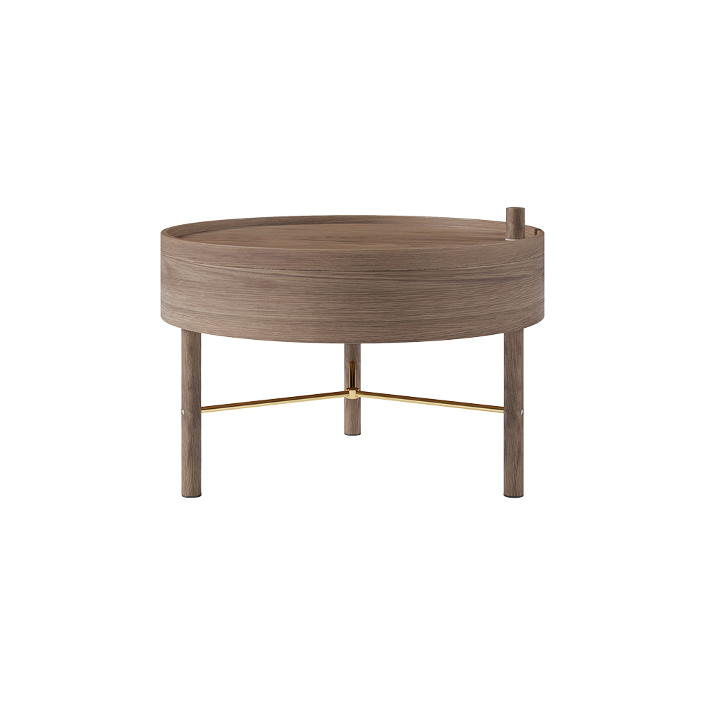 Modern Round Wood Rotating Tray Coffee Table with Storage & Metal Legs