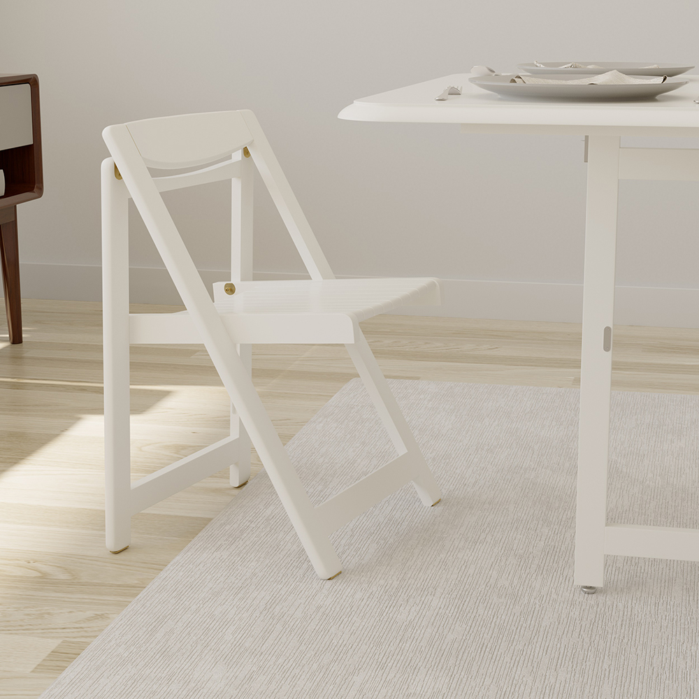 1450mm Modern White Folding Dining Table Set Solid Wood Drop Leaf with