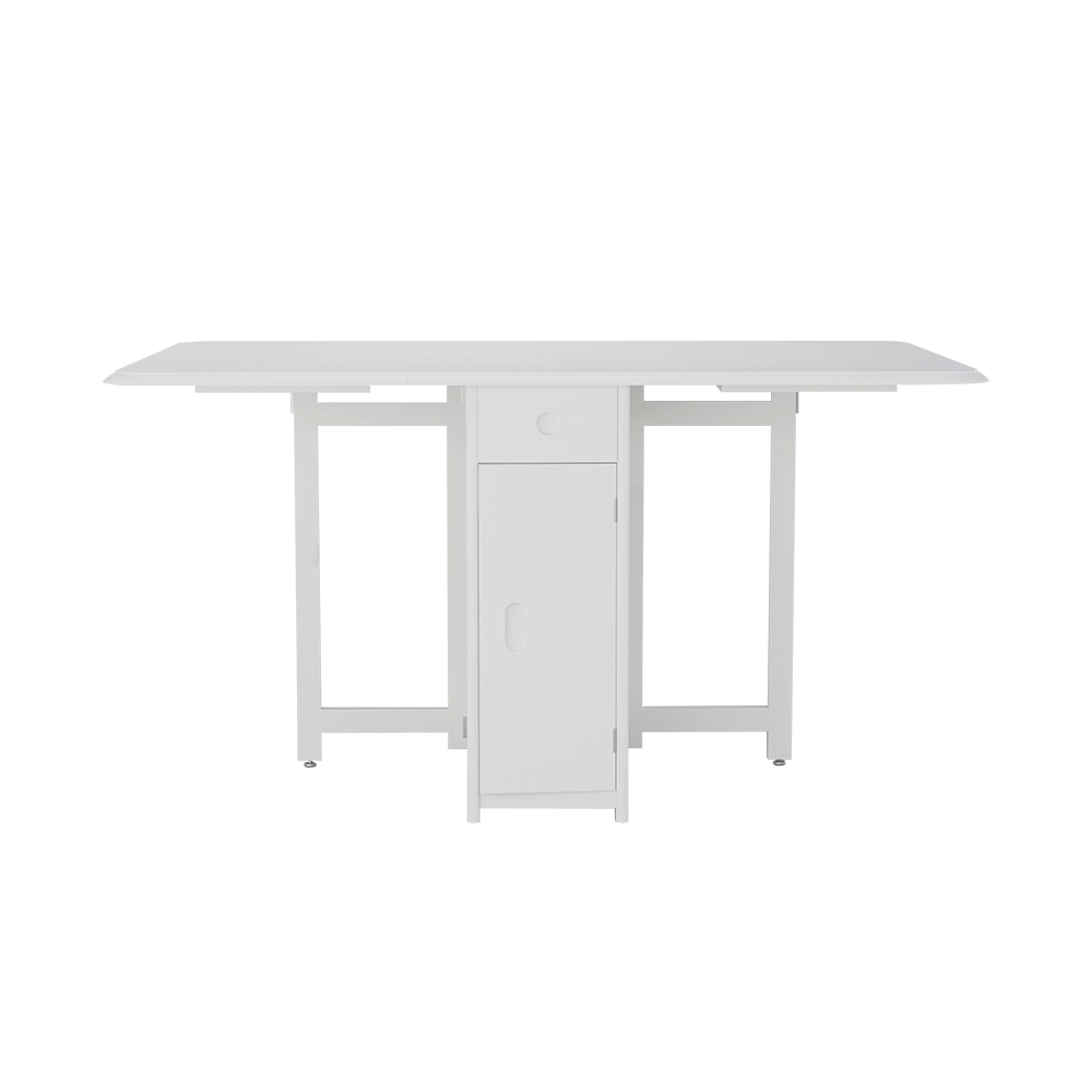 1450mm Modern White Folding Dining Table Set Solid Wood Drop Leaf with