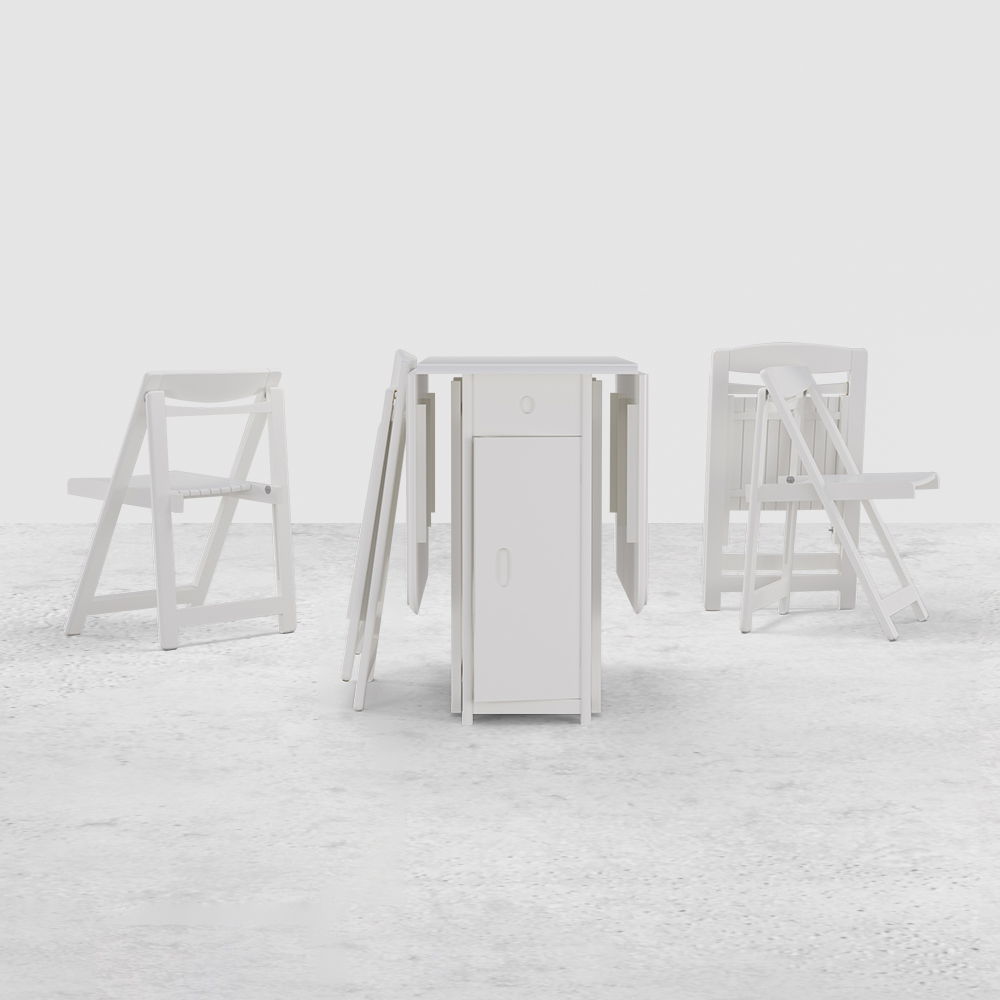 1450mm Modern White Folding Dining Table Set Solid Wood Drop Leaf with