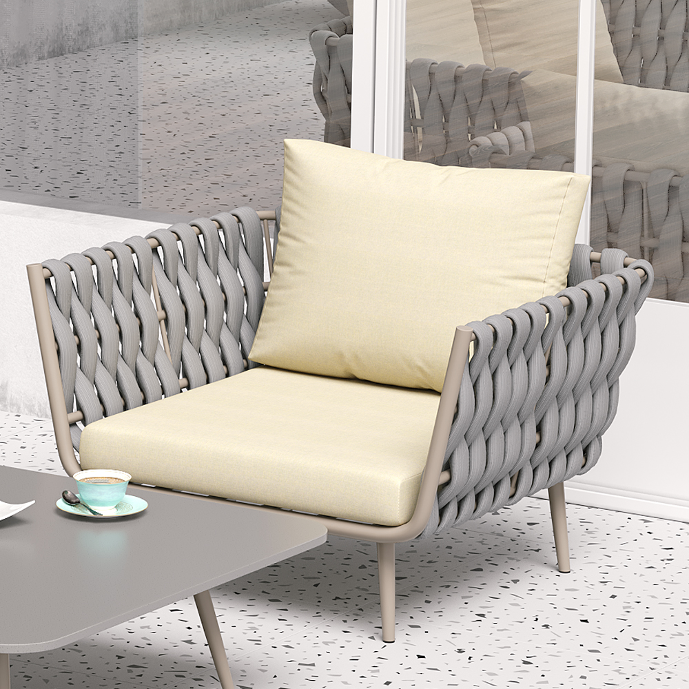 860mm Wide Modern Aluminium Outdoor Patio Sofa with Cushion in Grey & Beige