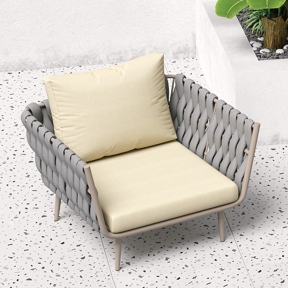 860mm Wide Modern Aluminium Outdoor Patio Sofa with Cushion in Grey & Beige