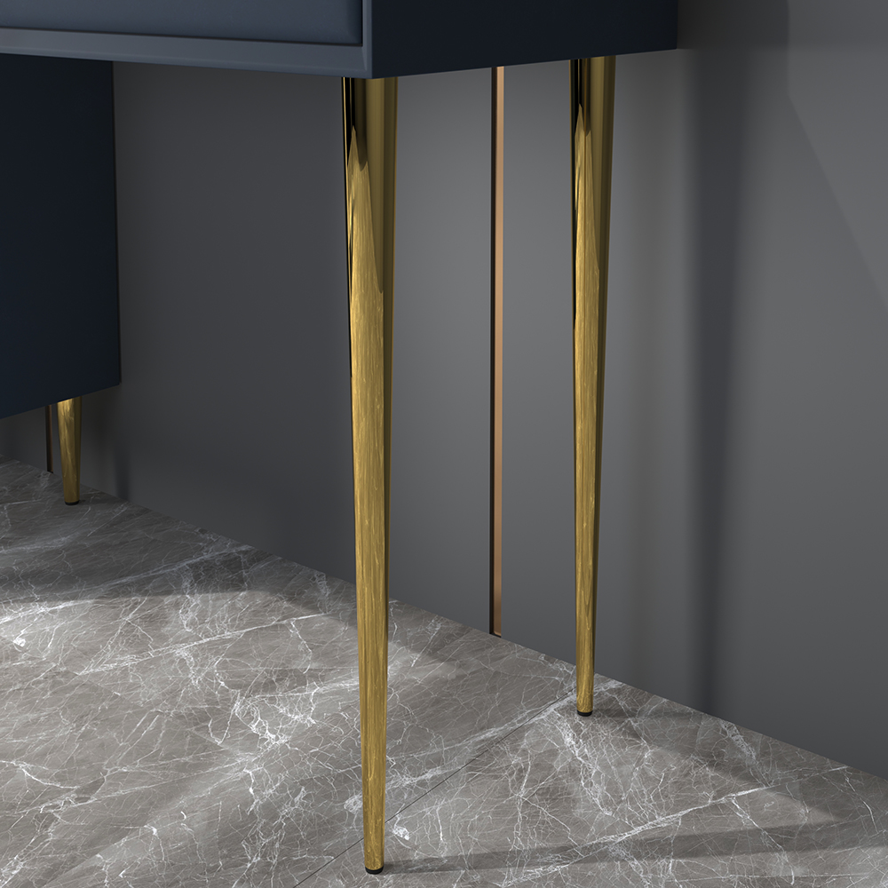 Modern Blue Makeup Vanity Set Retracted Dressing Table