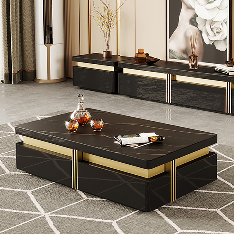 Trimied Modern Coffee Table with Storage in Black Center Table with
