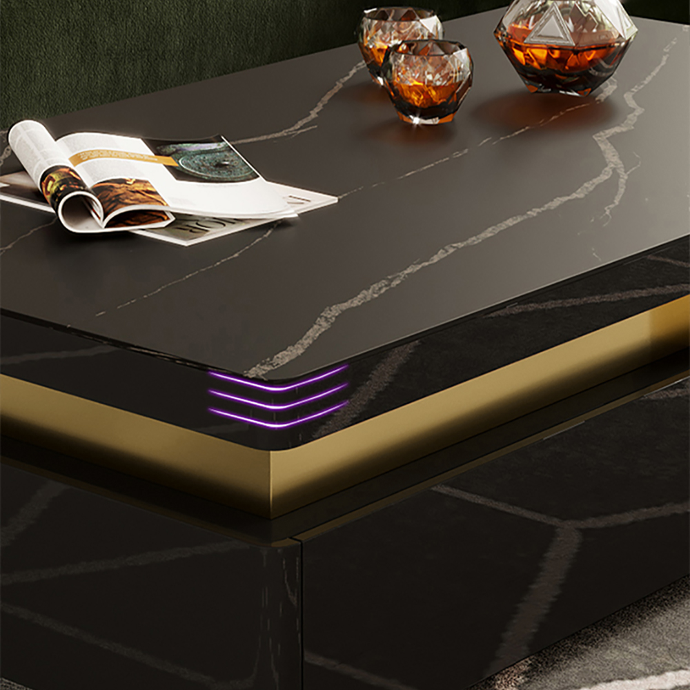 Trimied Modern Coffee Table with Storage in Black Center Table with