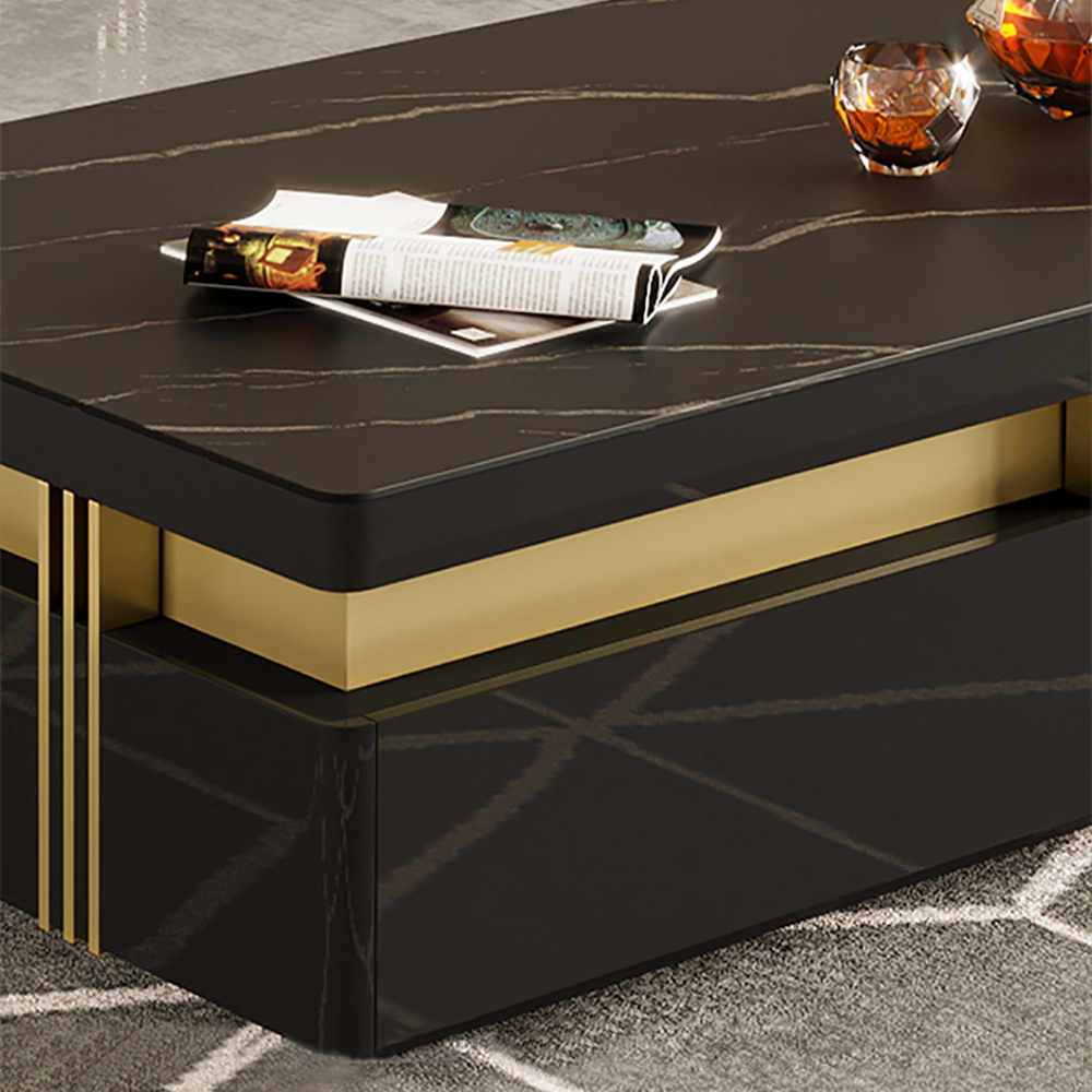 Trimied Modern Coffee Table with Storage in Black Center Table with