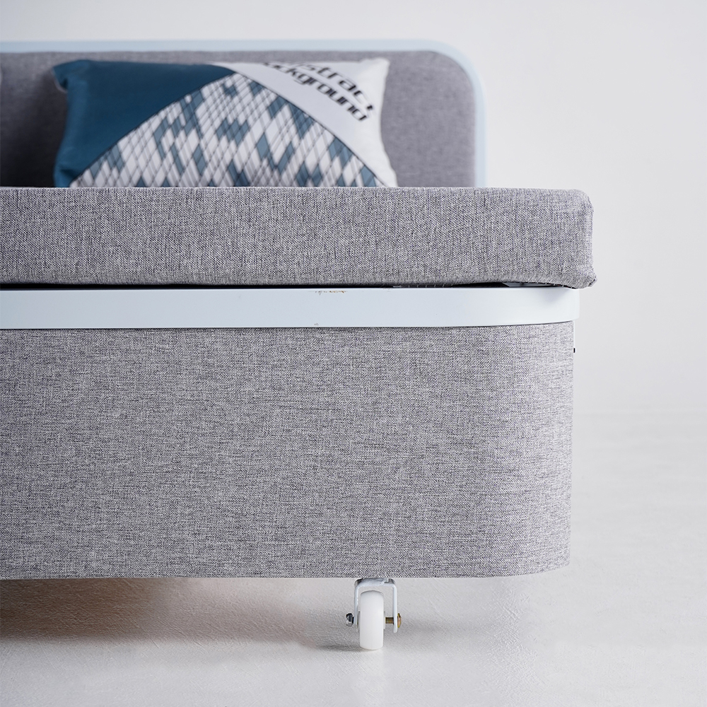 60" Modern Light Gray Cotton Linen Upholstered Convertible Sofa Bed with Storage Living Room