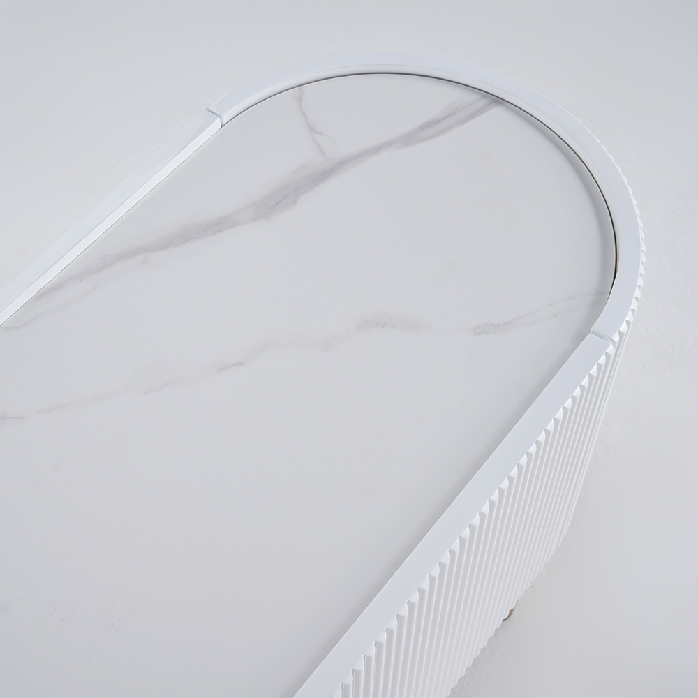 Palley Modern Oval TV Stand with Storage & Glass Doors in White for TV