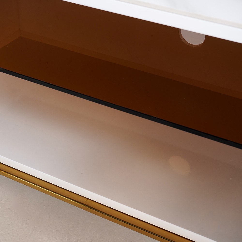 Palley Modern Oval TV Stand with Storage & Glass Doors in White for TV