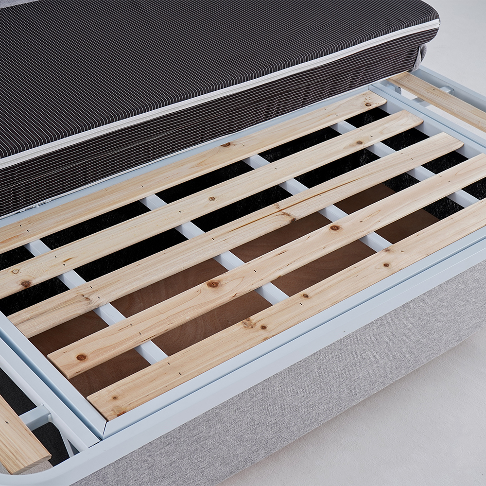 60" Modern Light Gray Cotton Linen Upholstered Convertible Sofa Bed with Storage Living Room