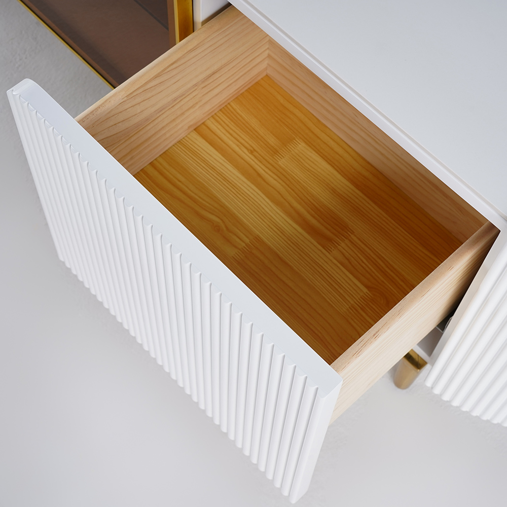 Palley Modern Oval TV Stand with Storage & Glass Doors in White for TV