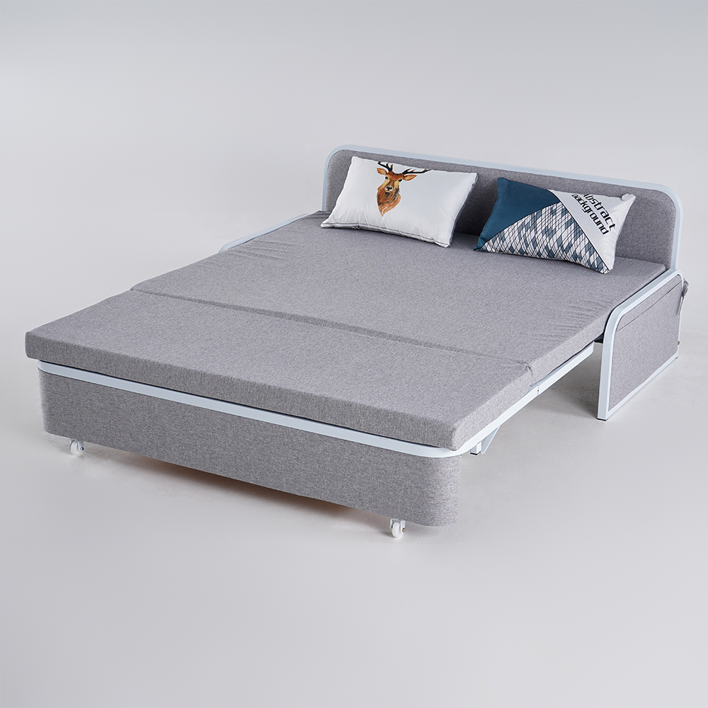 60" Modern Light Gray Cotton Linen Upholstered Convertible Sofa Bed with Storage Living Room