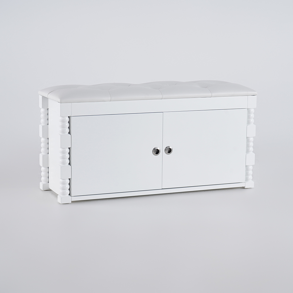 White Entryway Bench with Shoe Storage Leather Upholstered Entryway