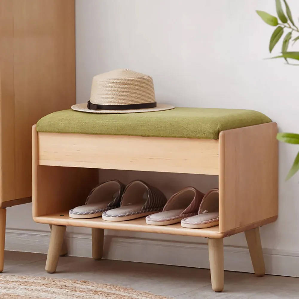 600mm Modern Upholstered Green Shoe Rack Flip-Top Entryway Bench with Open Storage