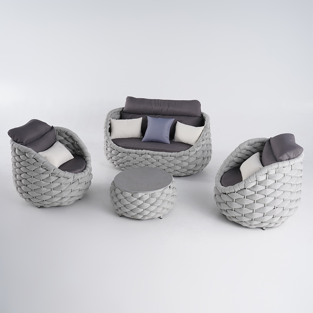 Tatta 4 Pieces Textilene Rope Woven Outdoor Sectional Sofa Set