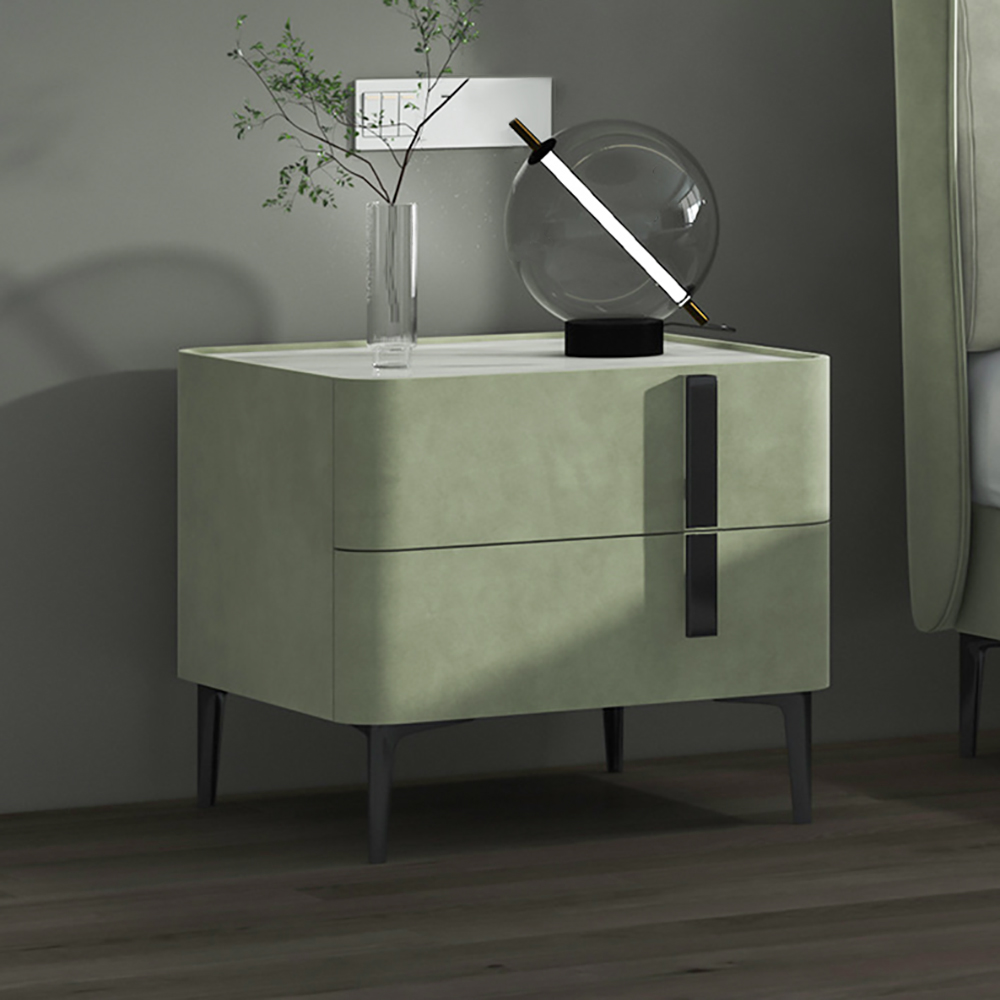 Modern Nightstand with 2 Drawers & Stone Top Bedroom Freestanding ...