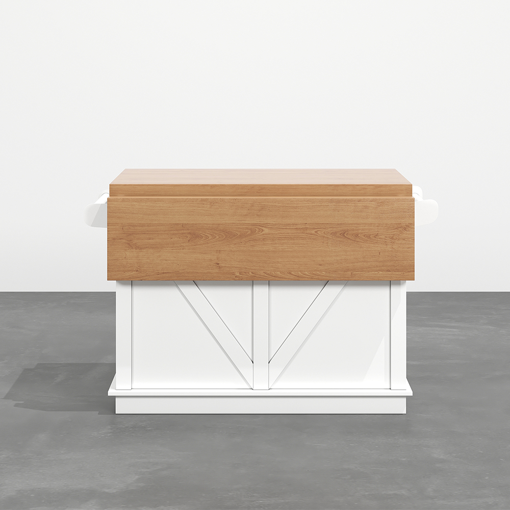 1420mm Drop Leaf Kitchen Island with Breakfast Bar Wood Top in White