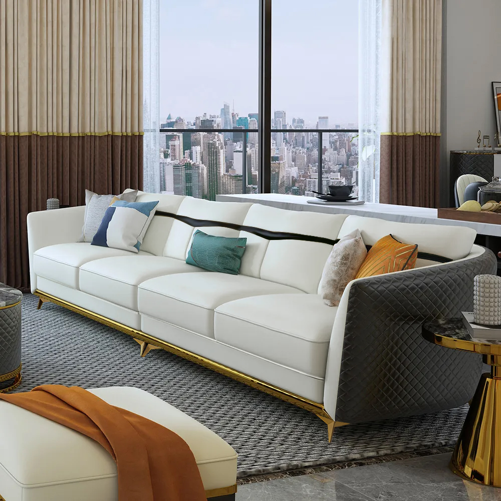 2800mm Modern Faux Leather 4Seater Sofa with Stainless Steel Frame Living Room