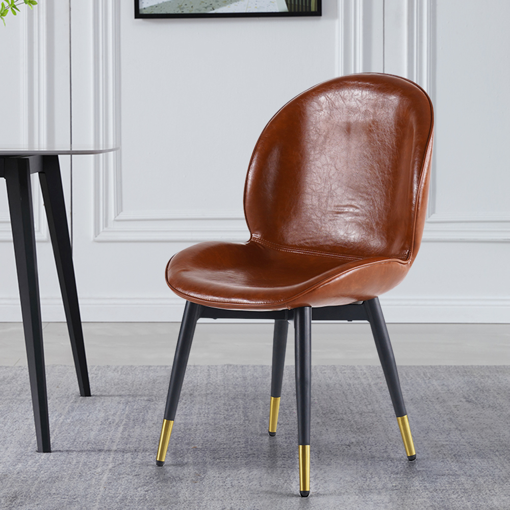 Modern Leather Dining Chairs (Set of 2) Full Back with Metal Legs