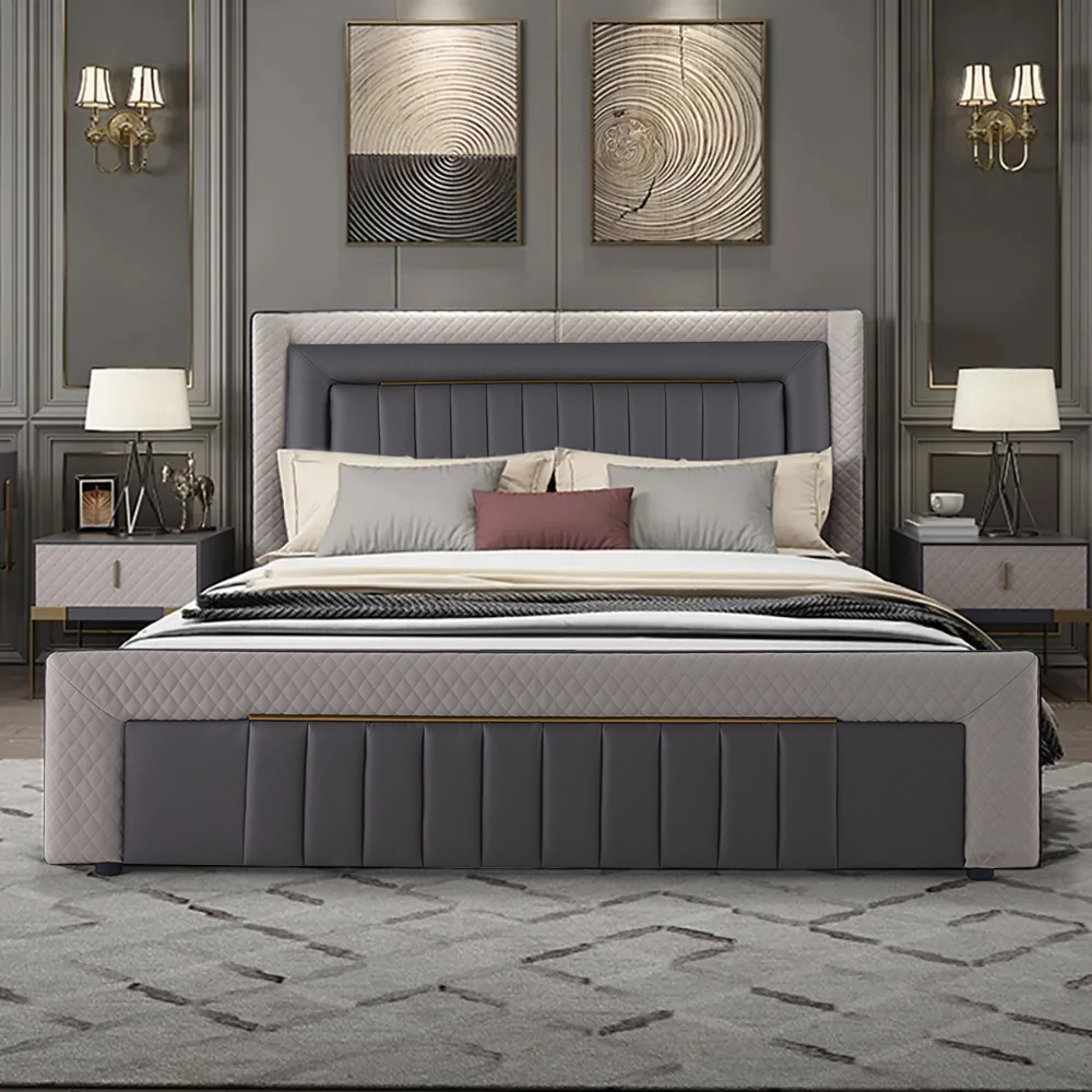 Modern Upholstered Cal King Bed Platform Bed Frame with Wingback