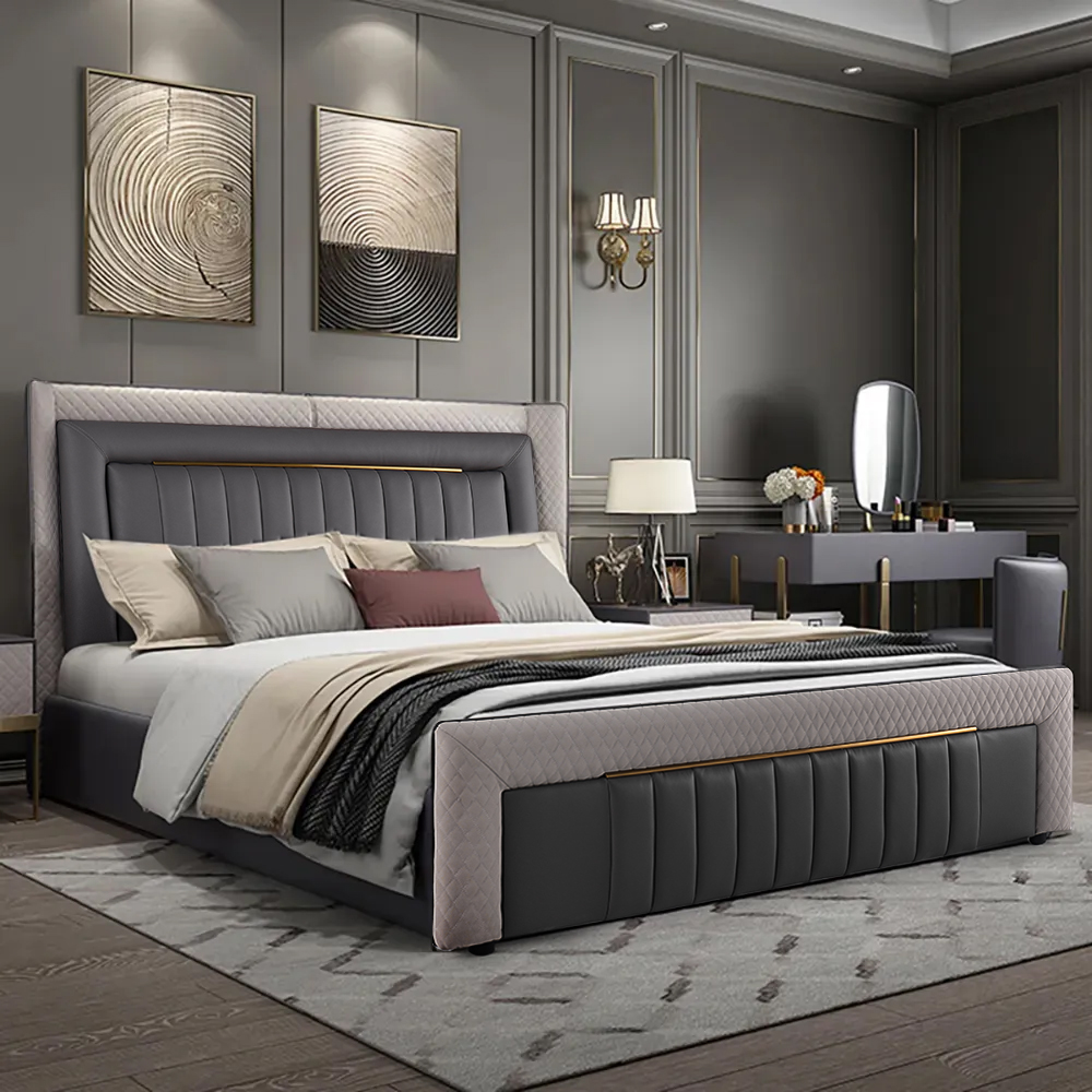 Modern Upholstered Cal King Bed Platform Bed Frame with Wingback ...