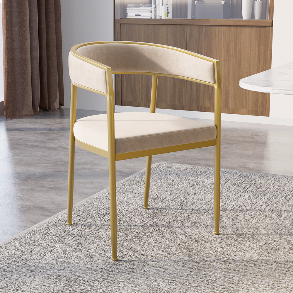 Modern Velvet Upholstered Dining Chair with Gold Metal Leg in Beige
