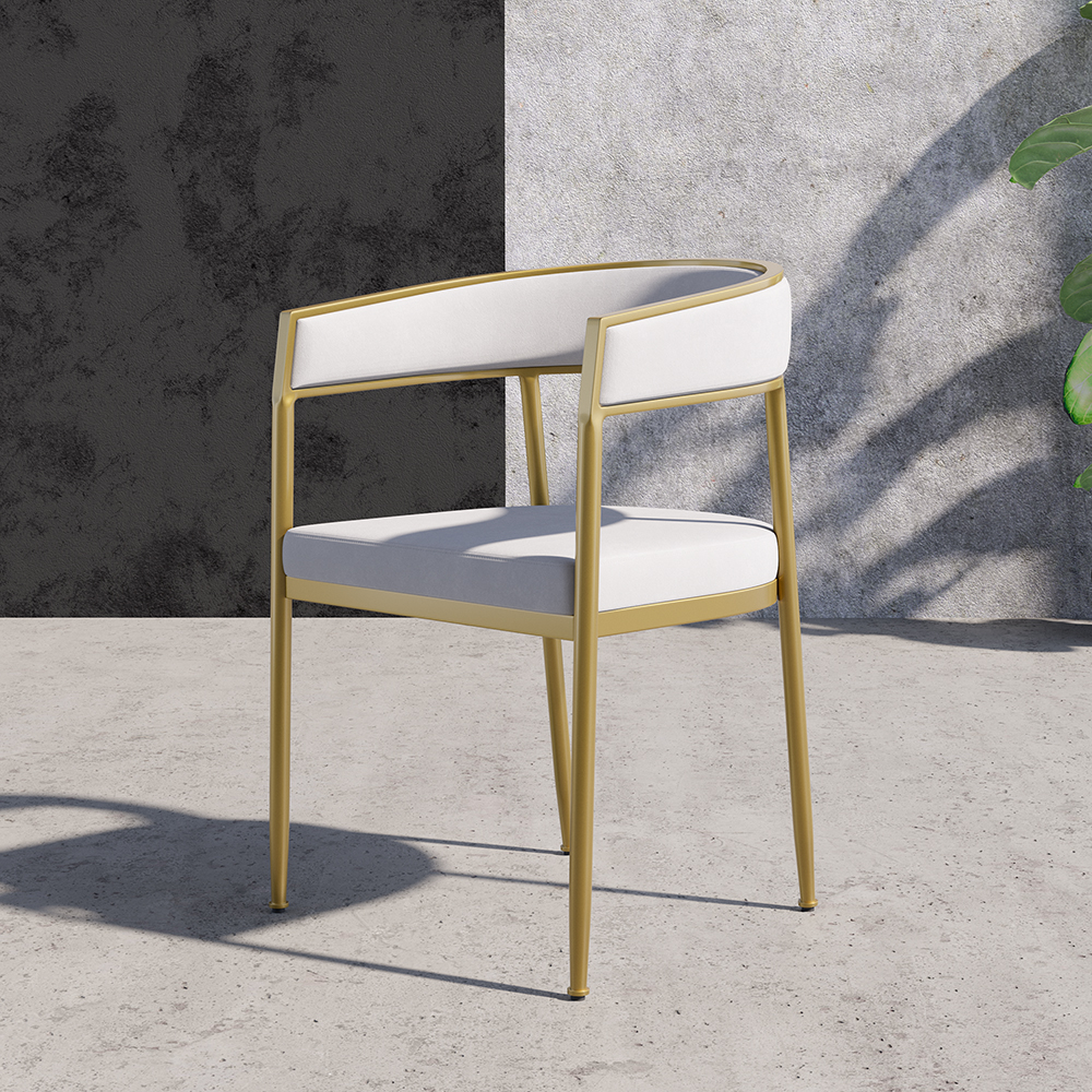 Modern White Dining Room Chair Velvet Upholstered Curved Back with Gold