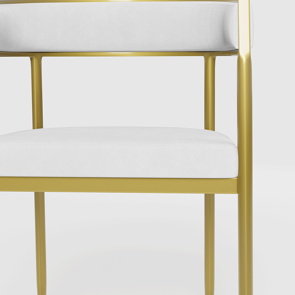 Modern White Dining Room Chair Velvet Upholstered Curved Back with Gold