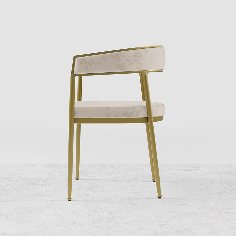 Modern Velvet Upholstered Dining Chair with Gold Metal Leg in Beige